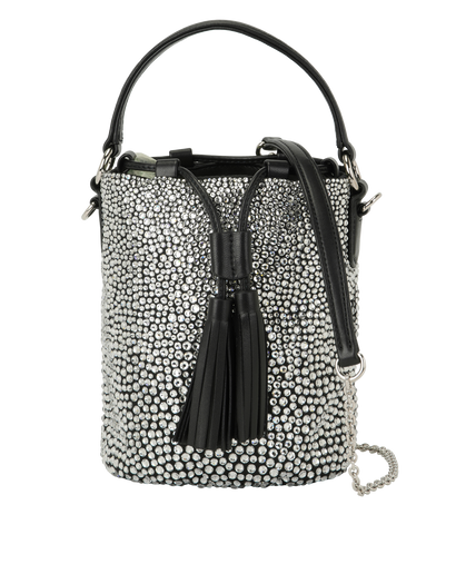 Embellished Bucket Bag, &pound;1,200, Handbags, Black/Silver, Satin, Front view